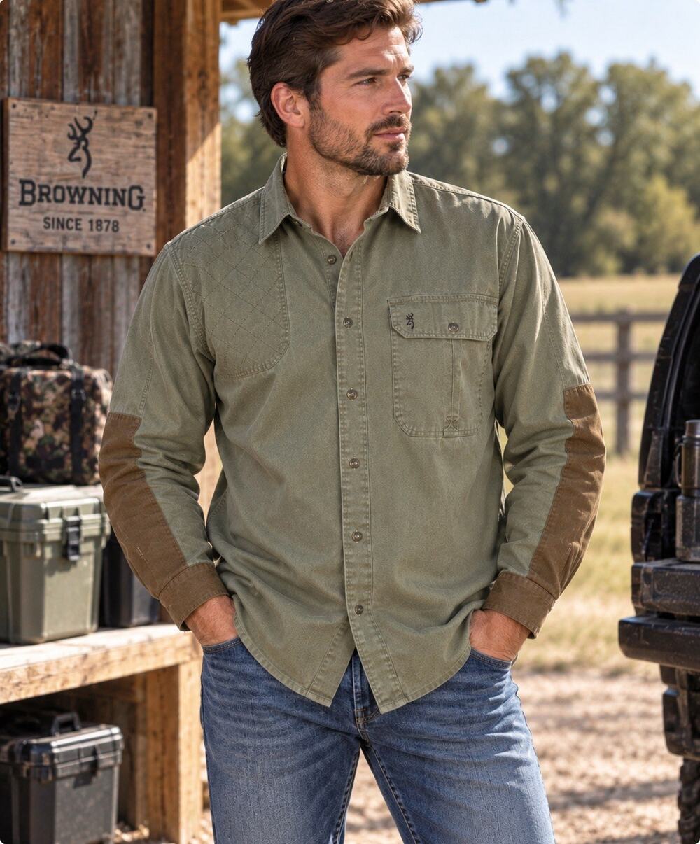 Browning Mens XL Tan Brown Cotton Padded Shoulder Shirt